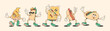 Humanized sandwiches in retro cartoon style vector illustration set. Snack characters vintage animation elements design. Children cafe