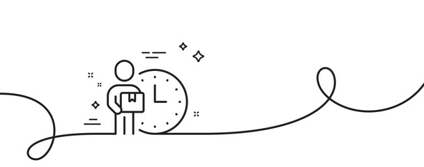 Poster - delivery man line icon. continuous one line with curl. courier with package sign. things deliver sym