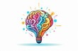 A doodle vector icon illustration of a human brain light bulb lamp, simple graphic minimalist clipart design, versatile colors, long short term memory storage, mind processing, smart deep learning