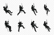 Rappelling Climbing Silhouette Vector Set, Rappel Silhouettes Clipart collection