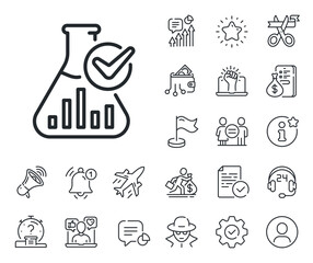 Wall Mural - Laboratory flask sign. Salaryman, gender equality and alert bell outline icons. Chemistry lab line icon. Analysis symbol. Chemistry lab line sign. Spy or profile placeholder icon. Vector