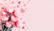 Background Of Roses And Flowers - Romantic Concept For Valentine Or Mother's Day