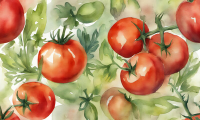 Wall Mural - tomatoes on a vine, watercolour style