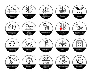 set icons for functional fabric, clothing. the outline icons are well scalable and editable. contras