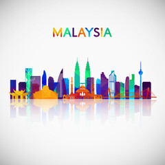 Malaysia skyline silhouette in colorful geometric style. Symbol for your design. Vector illustration.