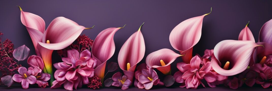 Dark Purple Calla Lily Flowers , Banner Image For Website, Background, Desktop Wallpaper