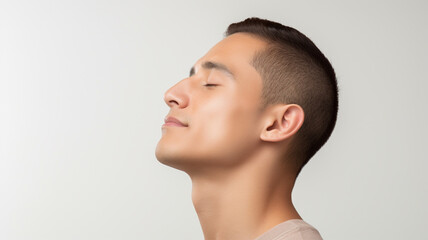 side view of a man on white background