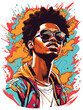 young african man wearing sunglasses Vector graphic for t-shirt prints, posters, POD