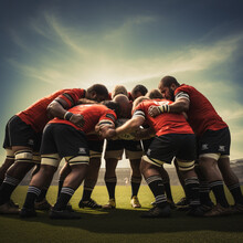 Rugby Players In A Scrum In A Rugby Match.
