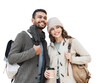 © kite_rin - Beautiful happy couple winter portrait isolated transparent PNG. Young joyful smiling woman and man. Love, travel, tourism, students lifestyle concept