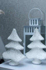 Wall Mural - Two decorative Christmas tree and a decorative lamp	