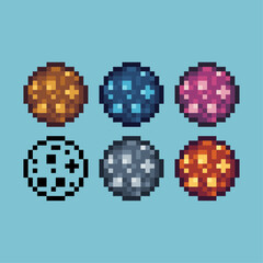 Poster - Pixel art sets of cookies cake icon with variation color item asset. Chocolate cookies icon on pixelated style. 8bits perfect for game asset or design asset element for your game design asset