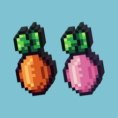 Poster - Isometric Pixel art 3d of Fruit icon for items asset. Orange and Pink fruit icon on pixelated style.8bits perfect for game asset or design asset element for your game design asset.