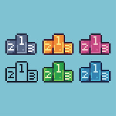 Poster - Pixel art sets of winner podium icon with variation color item asset. Podium winner icon on pixelated style. 8bits perfect for game asset or design asset element for your game design asset