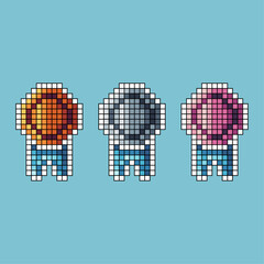 Poster - Pixel art stroke sets of medal icon with variation color item asset. medal achievement icon on pixelated style. 8bits perfect for game asset or design asset element for your game design asset
