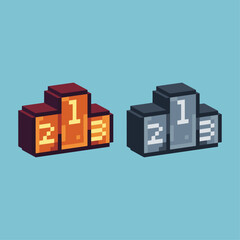 Poster - Isometric Pixel art 3d of Podium winner icon for items asset.  Gold,and silver Podium icon on pixelated style.8bits perfect for game asset or design asset element for your game design asset.
