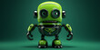 Cute Green robot with smiley face Fresh green old-styled robot in front 3d render. AI Generative 