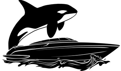 Wall Mural - vector illustration of orca with boat on water