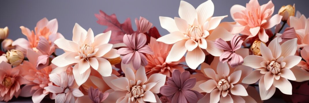 Autumn Pastel Composition Made Beautiful Flowers , Banner Image For Website, Background, Desktop Wallpaper