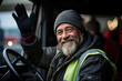 © ADDICTIVE STOCK - Generative AI image of cheerful truck driver greeting