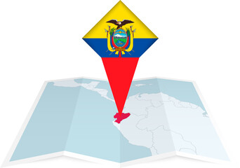 Wall Mural - Ecuador pin flag and map on a folded map