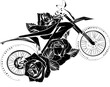vector black silhouette of motocross with rose