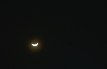 Wall Mural - half moon floating on dark sky in night