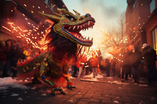AI Generated Image. Dragon Bombing Festival For Chinese Lunar New Year