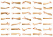 Big set of getures of female caucasian hand gestures with french manicure