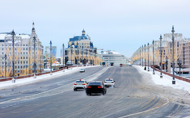 Wall Mural - Moscow. Bolshoy Moskvoretsky Bridge. Winter.
 The Bolshoy Moskvoretsky Bridge was built in 1938. This is one of the five bridges spanning the Moskva River. 