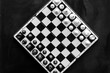 Chess board with chess pieces, top view. Leadership and business strategy concept