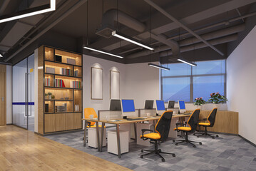 Wall Mural - 3d render of modern working office interior