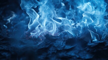 Wall Mural - A close up of blue flames and smoke coming from a fire, AI