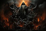 Fototapeta  - Satan is in hell. Religious demon. Devil's fire. The afterlife of sinners. AI generated.