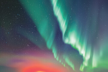Sticker - red green aurora borealis. colorful polar lights, night starry sky