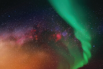 Sticker - Milky Way and polar lights. Green aurora polaris. Red blue starry sky