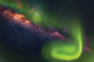 Poster - milky way and northern lights. night starry sky. green aurora borealis