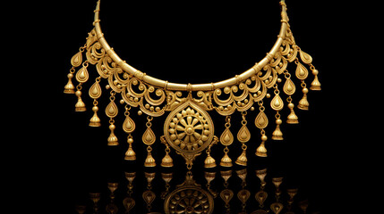 Wall Mural - Antique golden necklace on black background