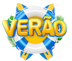 Sticker - Summer label in Brazilian Portuguese in 3d render for marketing campaign in Brazil