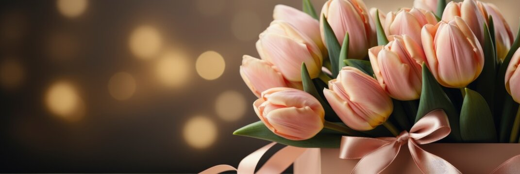 Tulip Flowers Gift Box On Vertical , Banner Image For Website, Background, Desktop Wallpaper