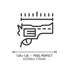 Canvas Print - 2D pixel perfect editable black barrel length icon, isolated simple vector, thin line illustration representing weapons.