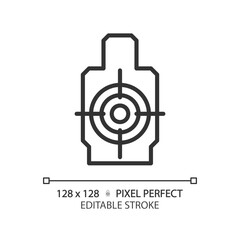 Canvas Print - 2D pixel perfect editable black shooting range icon, isolated simple vector, thin line illustration representing weapons.