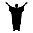 Religious man raising hands silhouette. Praise or joy concept. Vector illustration