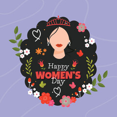 Canvas Print - Happy Women's Day Concept with Faceless Female Wear Tiara on Dark Nature Background.