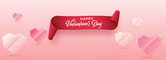 Poster - happy valentine's day header or banner design with pink hearts decor.