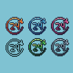 Poster - Pixel art sets of 24hours icon with variation color item asset.  24hours icon on pixelated style. 8bits perfect for game asset or design asset element for your game design asset