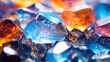 Caillou en verre transparent de plusieurs couleurs, orange et bleu. Pierre précieuse, nature, pierre. Pour conception et création graphique