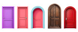Set of home door elements for open and close isolated on transparent png background, interior design concept.