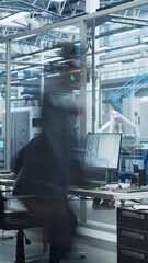 Aufkleber - Vertical Screen: Timelapse of Automated Electronics Factory With Robotic Arms: Diverse Engineers, Assembly Line Workers, And Managers Working On Production Line Of Circuit Boards For High-Tech Devices