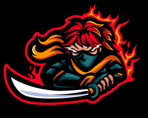 Canvas Print - Fire Assassin Mascot, Vector Logo Illustration